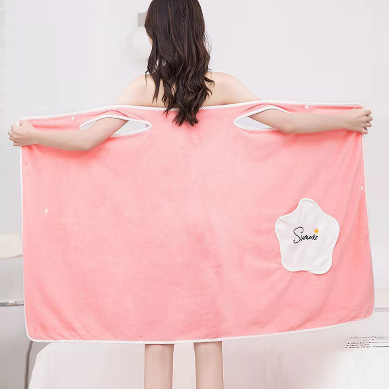 TEMU Reapp 1pc Women's Wearable Bathrobe With , Absorbent And Quick Drying Wrap Thickened Bathrobe With Pockets, Suitable For , Bathroom Products, Household Products, Home