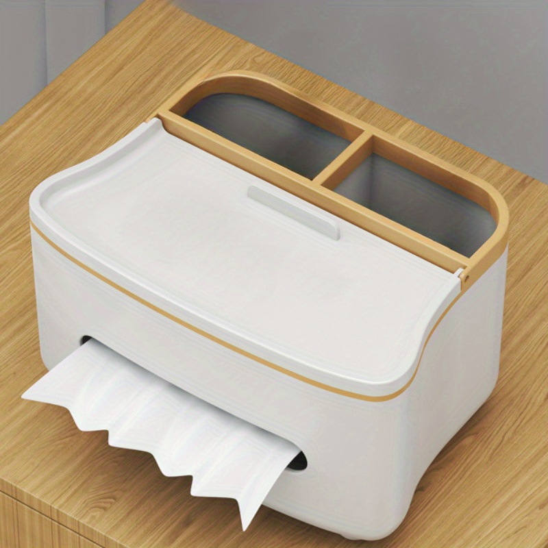 TEMU Desk Organizer - Compact Storage Box For Tissues, Remote Controls & Phones, Plastic, Rectangular Shape