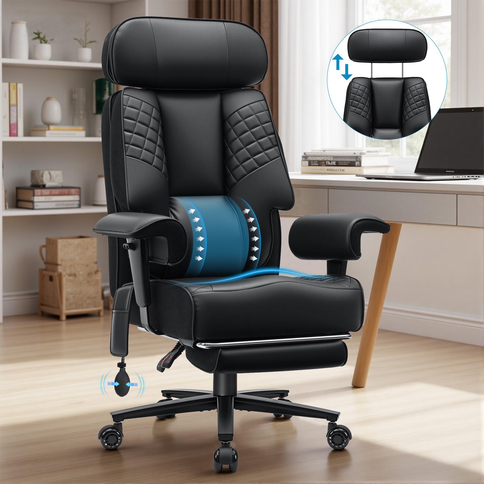 Ergonomic High Chair With Adjustable Lumbar Support, Adjustable Headrest, Footrest, Heavy Duty Metal Base, Breathable Pu Leather, 500lbs