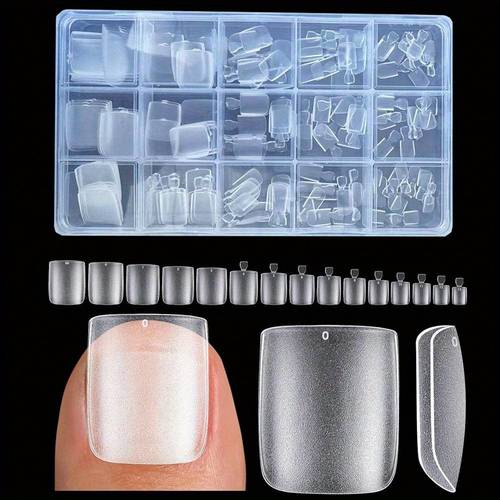long square toe nail tips full cover no file matte toe nail press ons clear soak off toenails extensions manicure kit for women men 150pcs 15 sizes