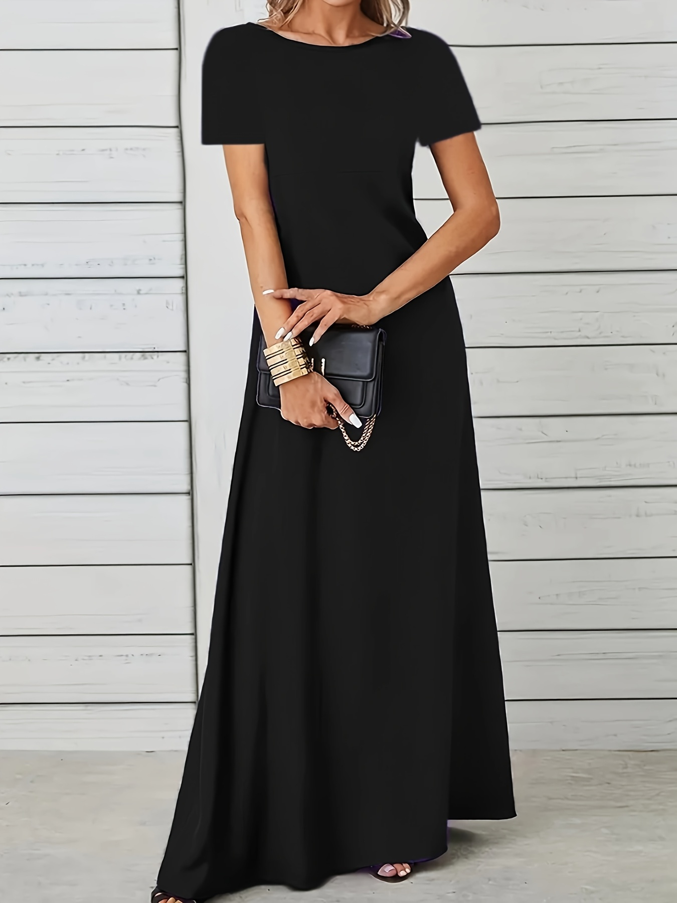 chinese dress ladies Pia Black Short-Sleeve Maxi Dress With Cut-Out – Club L London main image 1