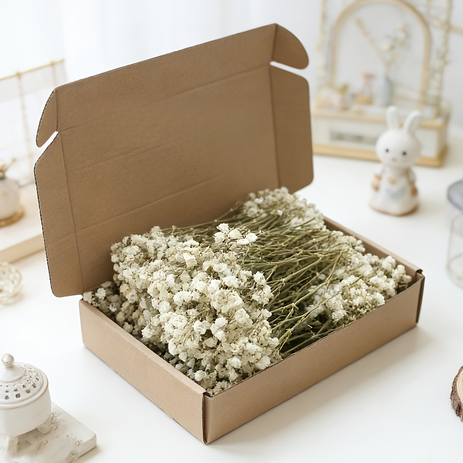 TEMU . 153pcs Artificial Flowers, White And Green Artificial 's Breath, Suitable For Vase, Home, Office, Wedding, Suitable For Autumn And Winter,