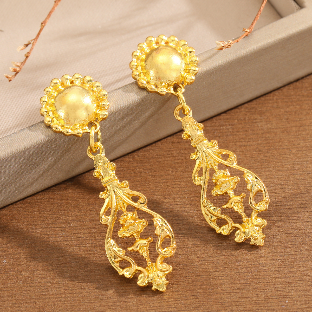 Women's Vintage Baroque Scroll Carved Beaded Earrings