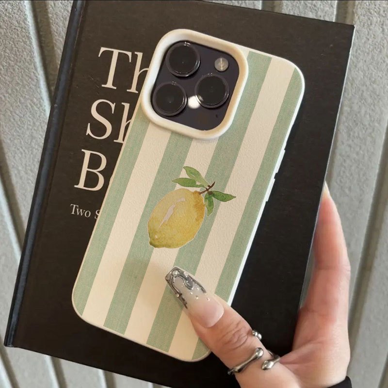 TEMU Phone Case - Striped Lemon Hand-painted Pattern Phone Case Suitable For Iphone , Iphone 16 /14/15 Plus/15/13 Pro/12/11 Premium Tpu, Anti-drop,