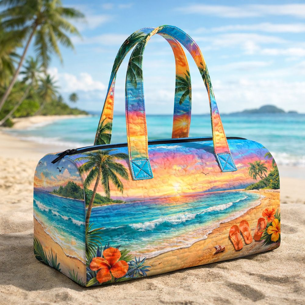 Image of Bohemian Tropical Style Quilted Tote Bag With Zipper Closure - Colorful Striped Handbag Suitable For Travel, Fitness, Beach, Cruise, Camping, Gymnastics - Washable/ Tote For Vacation And Fitness