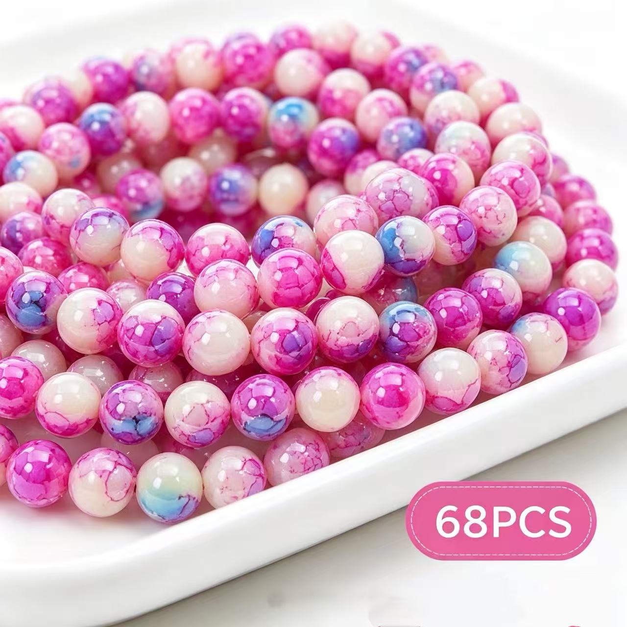 TEMU 68pcs/Set de perles décoratives en verre couleur rose, matériaux de bijoux, perles à enfiler pour bijoux, faites à , fournitures décoratives,