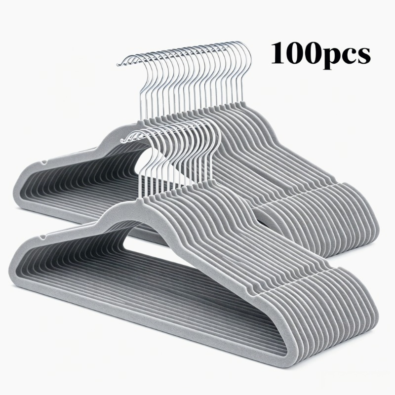 TEMU Lot de 50/100 cintres floqués , cintres à vêtements antidérapants, fins et encombrants avec crochets argentés pivotants à 360°, cintres de