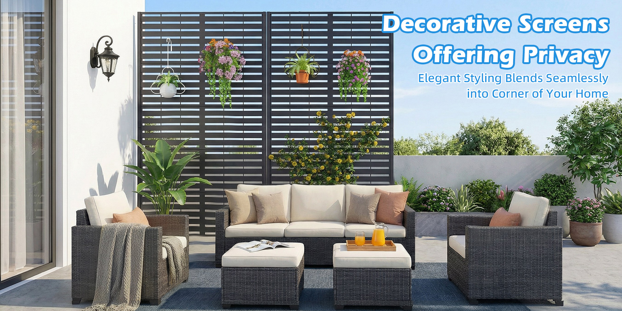 Outdoor Privacy Screens, Freestanding Metal Privacy Fence Panels for Garden, Patio, Balcony, Courtyard & Poolside, Indoor/Outdoor Use