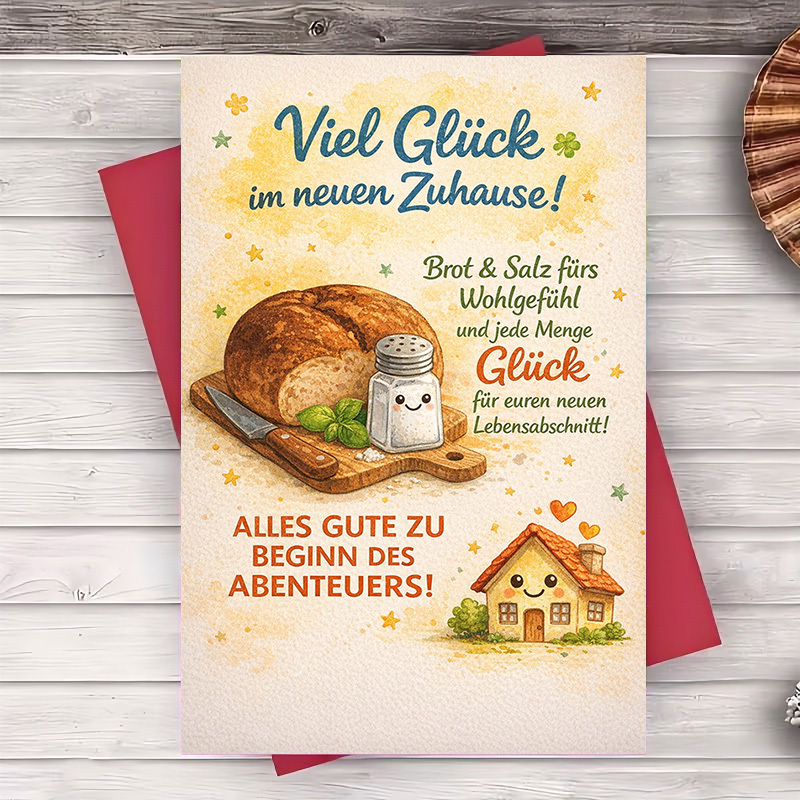 E-shop Ein Set aus zwei Artikeln (eine Umschlag und eine Grußkarte) mit einem bezaubernden Brot- und Salz-Design, ideal zum Ausdrücken von besten