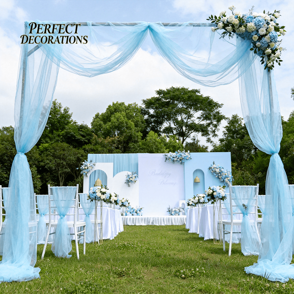 TEMU 1 Roll 50m Light Blue Sheer Tulle Fabric Suitable For Wedding, Birthday, Baby Shower Decorations - Lightweight Flowy Backdrop With Roll For