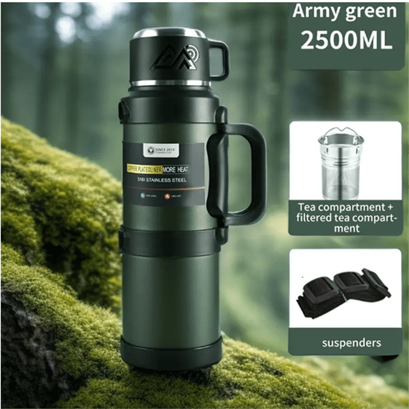 TEMU Portable Travel Coffee Mug With A Handle, Featuring A 2500ml Capacity, Double Wall Stainless Steel Insulation, A Leakproof Lid, And Designed For