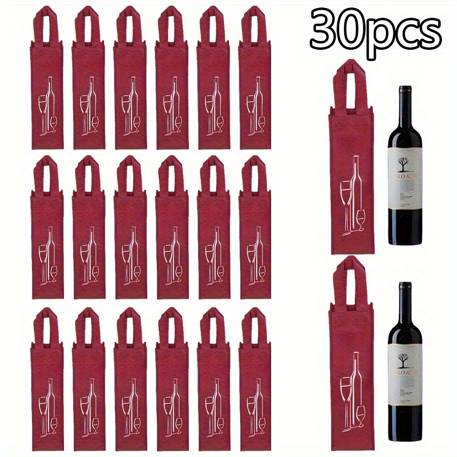 30pcs Red Wine Gift Bags with Sturdy Handles - Durable Non-Woven Fabric,   Christmas Party Holiday Wedding Birthday,   & Beer - Ideal for Holiday Parties & Beverage Transport, Beer Gift Bags|Festive Desig urable Gift Bags