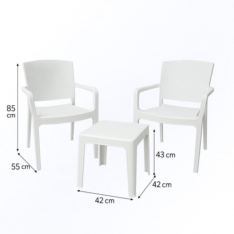 3pcs outdoor bistro set   weather rattan armchairs table uv resistant durable   plastic furniture for patio balcony garden or terrace white