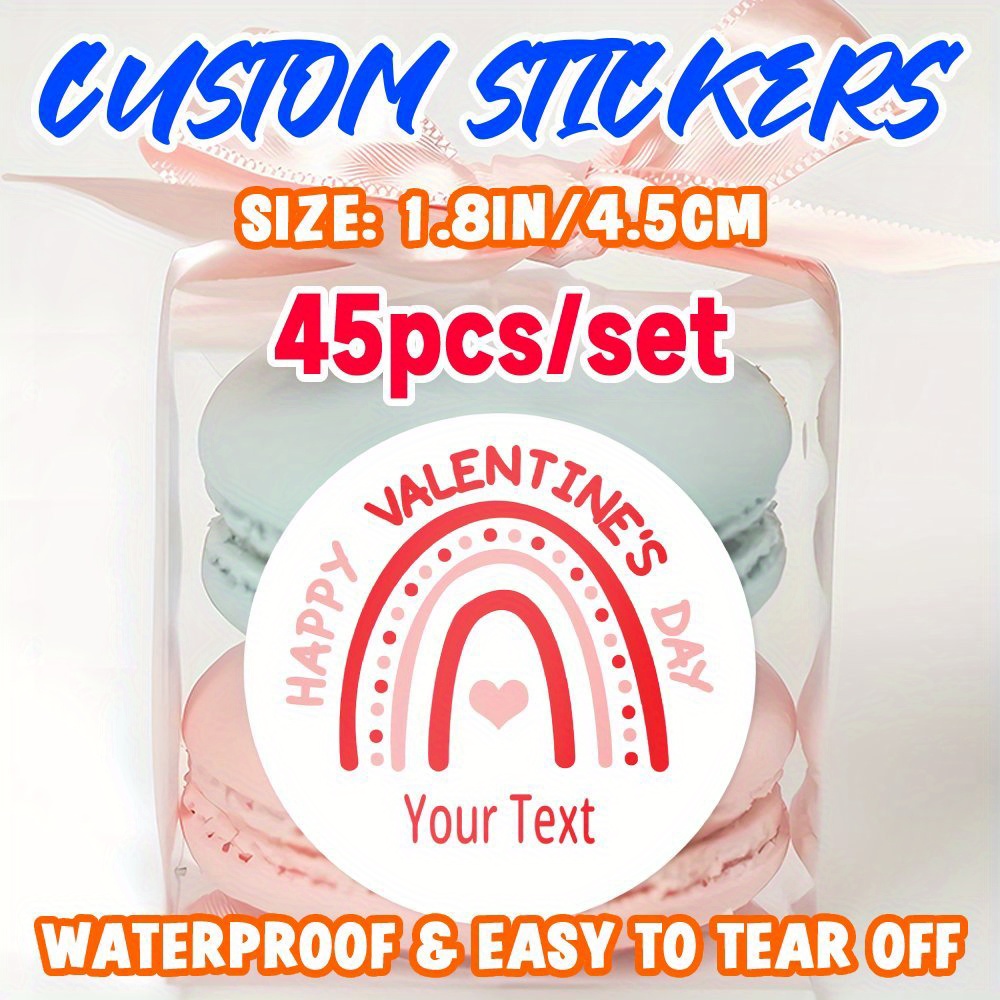 

45pcs Art Valentine's Day Custom Stickers, 4.5cm Round Paper Stickers With Personalized Text, Waterproof & Sun-resistant, Ideal For Party Favors & Gifts For