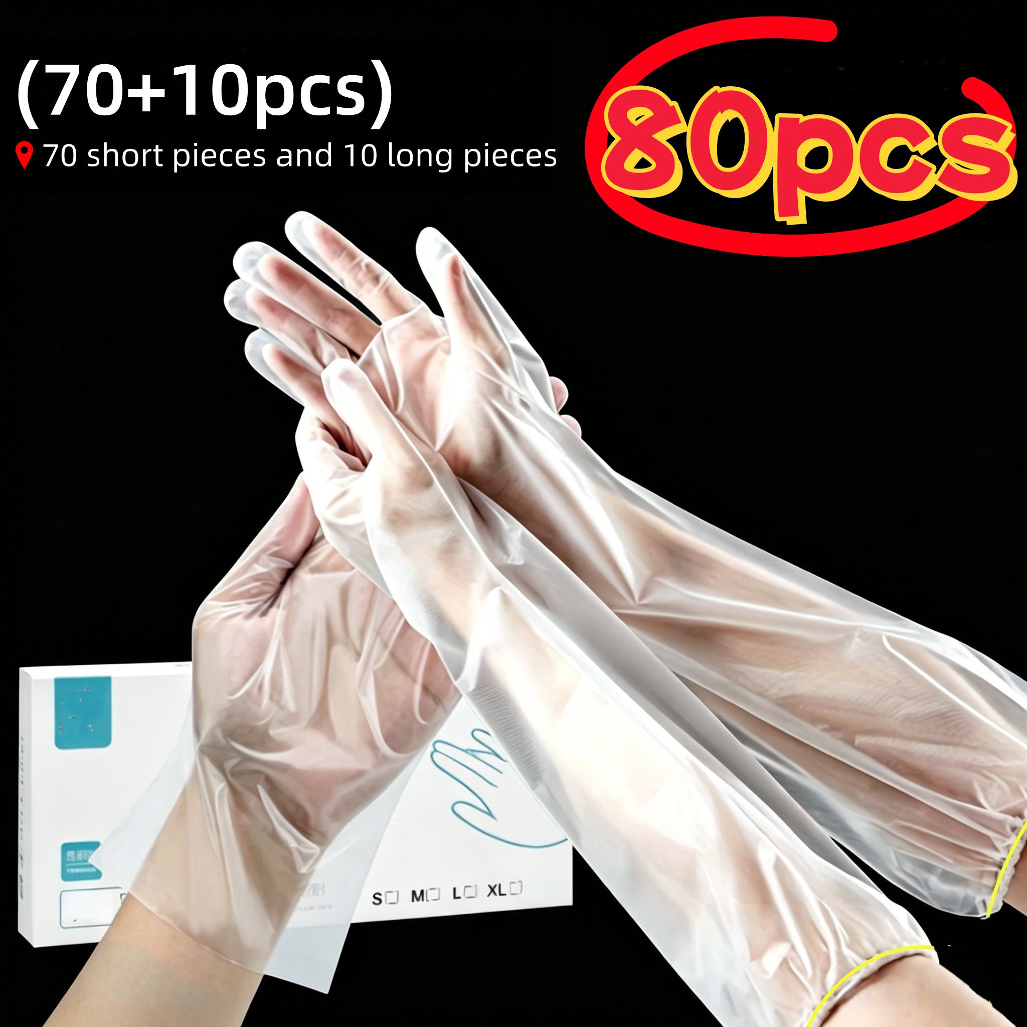 TEMU Lot de 80 gants de nettoyage de cuisine et courts, gants ménagers allongés antidérapants, multi-, alcool, en plastique, pour la vaisselle, le