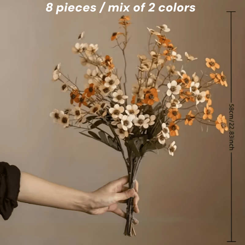 TEMU Ensemble de 8 fleurs artificielles, taille 58 cm (22,83 pouces) - Résistantes aux UV, avec des d'automne chauds, des feuilles vertes, fabriquées
