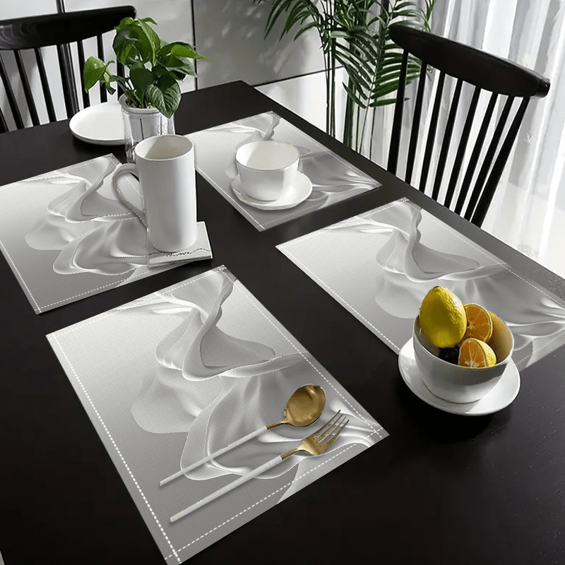 

4-pack Linen Placemats, White Pattern, Hand Wash Only, Woven Rectangular Table Mats For Dining & Kitchen, 100% Linen, Washable Party Decor