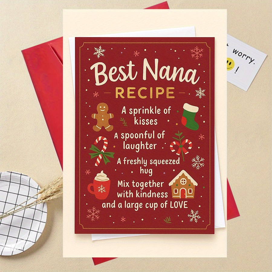 TEMU 1pc Recipe Christmas Card , , & Hugs - Recipe Card Suitable For Grandmothers, Birthdays, Thank You Gifts - Personalization For &
