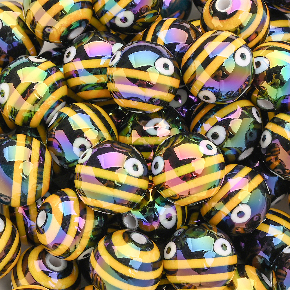 10pcs Halloween Series 16mm Acrylic Ab Color Dual-tone Striped Fish Eye Round Loose Spacer Beads For Making, Bracelets, Beaded Pens, And Phone Charm Decoration