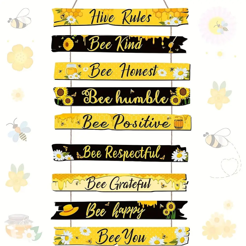 TEMU 2d Flat - 2d Plane - Honeycomb, Sunflower 2d Inspiration Slogan Decorative Wall Hanging Honeycomb Pattern House Rules Door .8 * 19.7 Inches