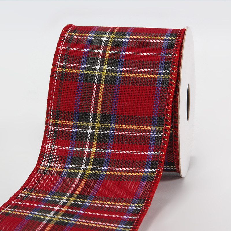 TEMU Ruban en polyester à carreaux rouges de 4,5 m – Ruban d'artisanat large à bord câblé pour couronnes de Noël, emballage cadeau et fabrication de