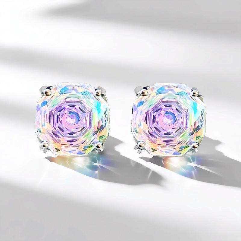 TEMU Boucles d'oreilles pendantes en argent pur 925 de rose avec moissanite multicolore 6 mm nickel hypoallergéniques, bijoux pour femme pour mariée,
