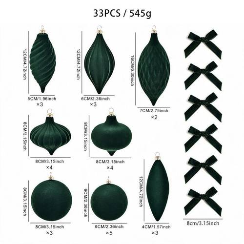 33-teiliges luxuriöses jägergrünes samt weihnachts-hängeornament set, plüsch quastenbälle mit passenden samtschleifen, für dekorationen, kaminhänge, kranzverzierungen, herbst- und , weihnachtsfeier deko