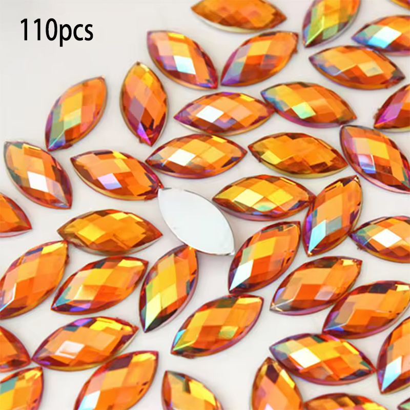 TEMU 110 pièces Strass œil de cheval en acrylique à dos plat AB 0,7*1,5 cm/0,27*0,59 po, adaptés à la fabrication de bijoux DIY et à la décoration de