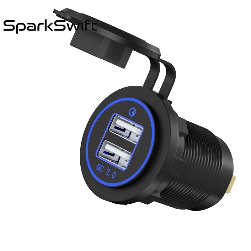 TEMU 12v 36w Dual Qc3.0 Usb Car Socket With Led Light, Without Battery