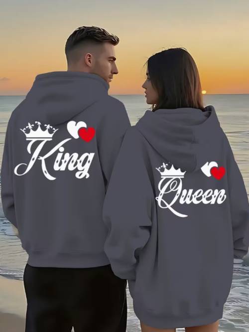 king queen romantic couples loose hooded sweater 100 fabric with drawstring pocket ideal for dating daily commuting campus wear holiday gifts