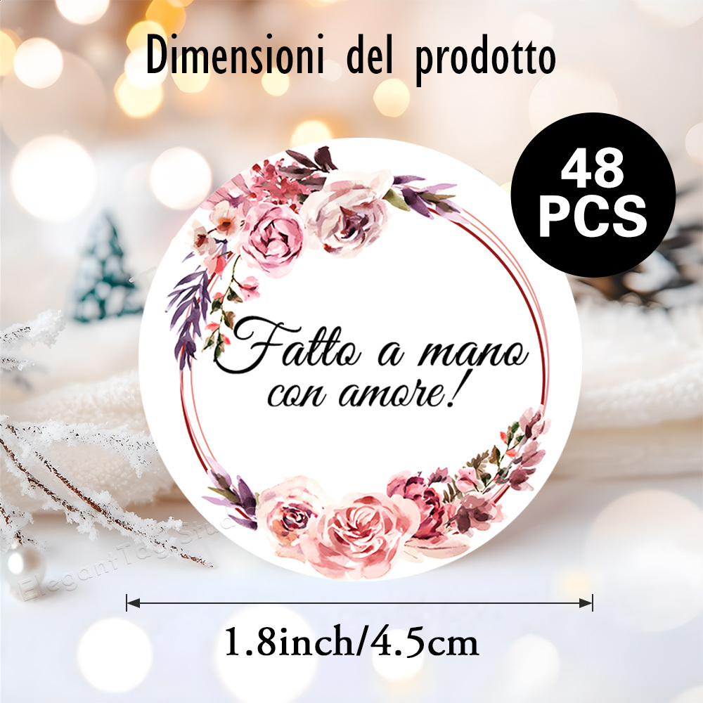 TEMU 48 Adesivi Rotondi con Corona di e Fiori Compositi, Stile , a Tema " con Amore", per Confezioni Regalo, Etichette Regalo, Buste Regalo, Scatole