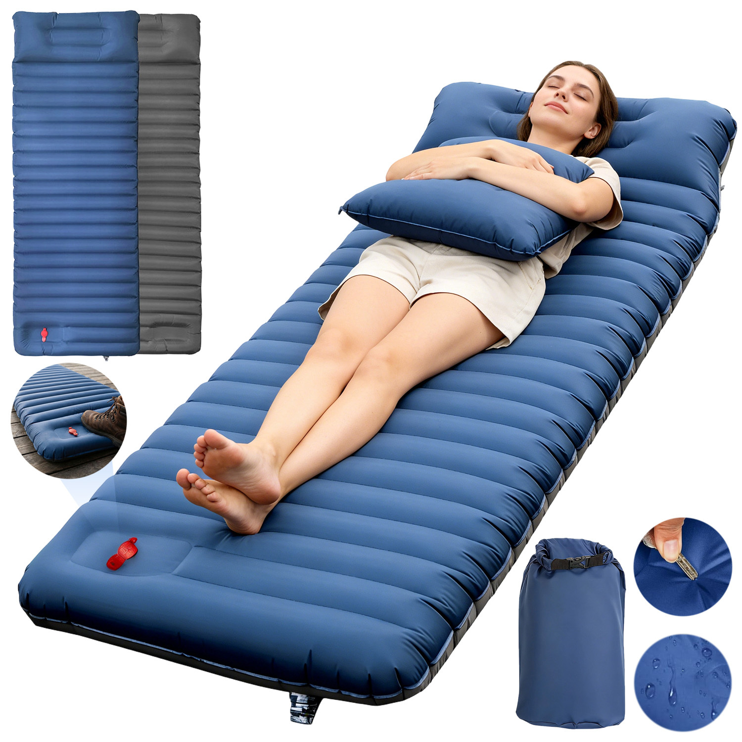 Image of Ultra-thick Camping Mat With A Pillow, Measuring 190*60*12cm, Featuring A Built-in Foot Pump For Easy Inflation, Perfect For Camping, Backpacking, And Hiking