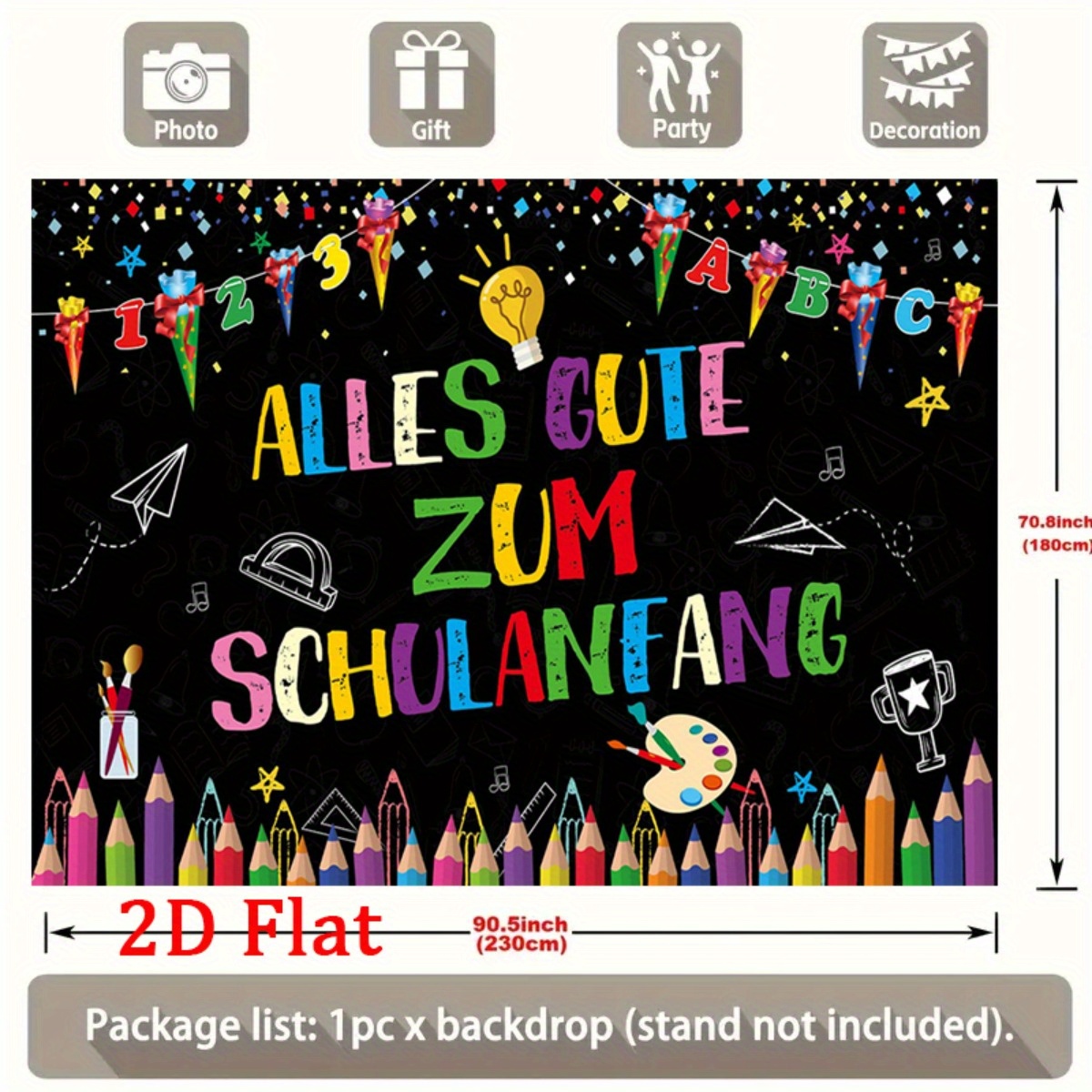 TEMU 2d Flat - 2d Flat - 1pc Colorful To School Banner Featuring Numbers, Letters, School Supplies, And Decorative Elements For Classroom, Party, Or