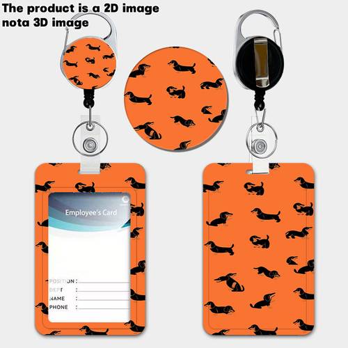 2d flat cartoon dachshund print pattern retractable lanyard clip suitable for id card holders womens bus card holders work id card holders credit cards campus cards work badges teacher and nurse id cards