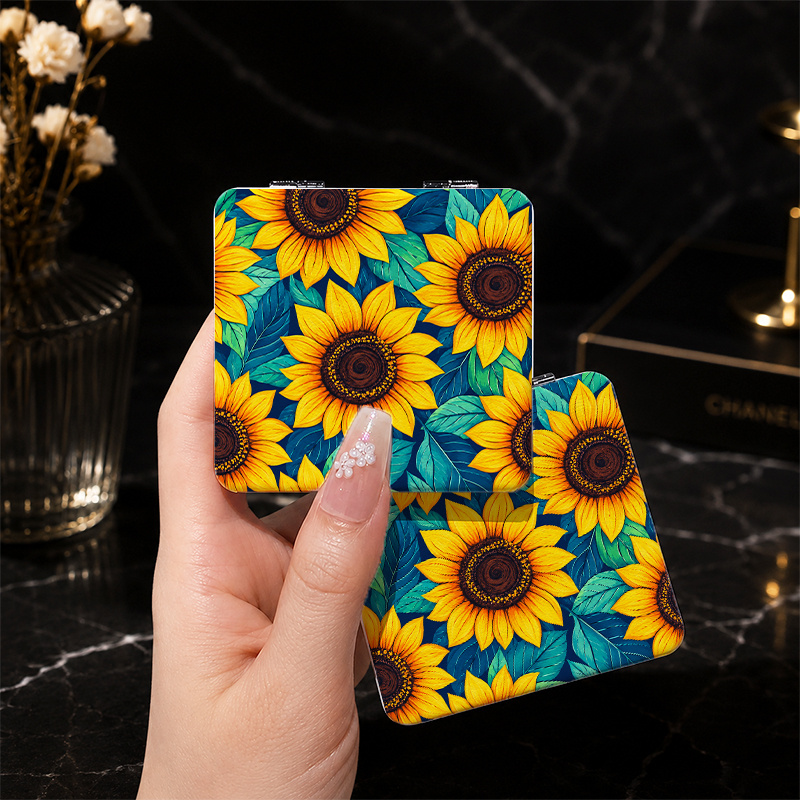 Retro Sunflower Compact Handheld Mirror