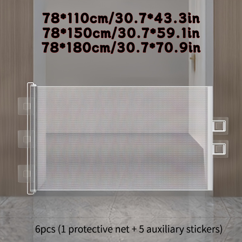 TEMU Pet Isolation Gate Set (1pc White Net And 5pcs Auxiliary Stickers), Automatic Retractable Safety Barrier, Net Fence, Anti-jump Safety Isolation,