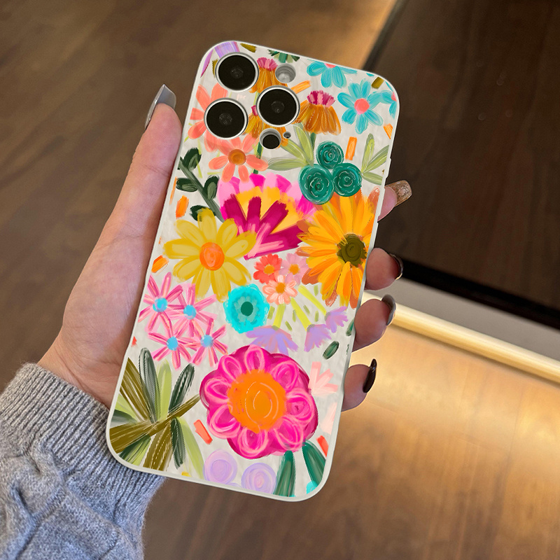 Dopamine Flowers Pattern Case for iPhone 16 15 14 Pro Max 13 12 11 XR XS Plus Liquid Silicone Full Body Protective Cover with Microfiber Lining Gifts for women girls