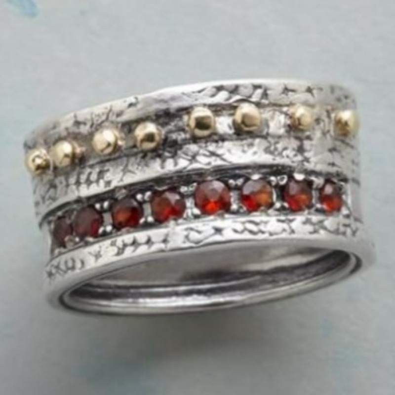 Vintage Distressed Wide Star Pattern Ring, Unique Gift