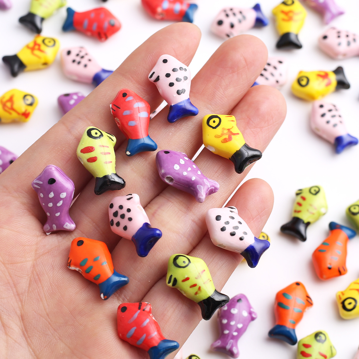 4pcs Tropical Fish Shaped Ceramic Beads for DIY Jewellery Making