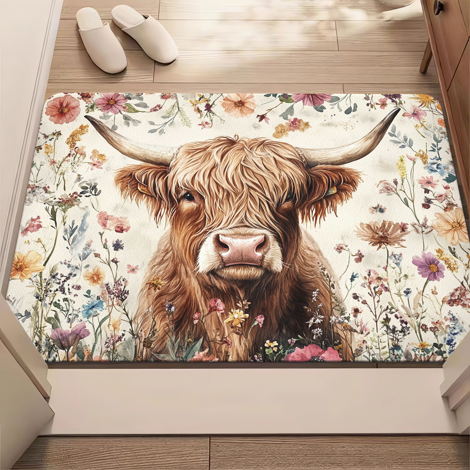 TEMU Print Doormat - 1pc, Non-slip, Absorbent Microfiber Polyester Rug, Machine Washable, Versatile For Bedroom, Living Room, Entrance, Camping, Yoga
