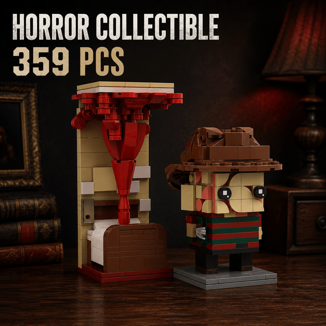 Image of 359pcs Horror Character Figure Building Set, -face Hat Figure Model, Dark Gothic Desktop Display For Horror Collection