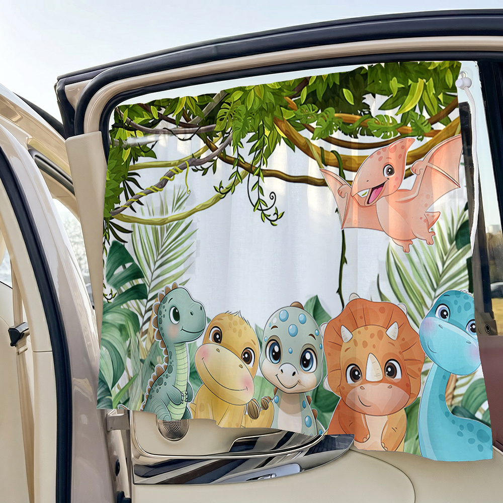 TEMU 1 parasol para coche, diseño y lindo de dinosaurio de dibujos animados en , visera ajustable para coche, panel lateral de cortina de ventana