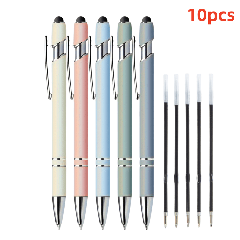 10pcs/set Retractable Ballpoint Pen With Stylus Tip, Smooth Writing, Non-slip Grip, Touch Screen Compatible, Multiple Colors, Medium Tip Refill, For Everyday Use And Devices, Ages 14 And