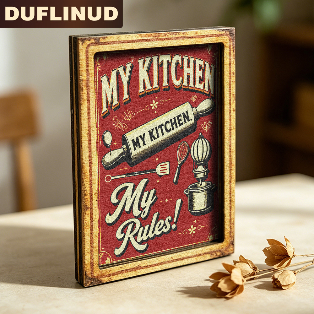 TEMU Retro Kitchen Theme Fridge Magnet, Mini Decorative Plaque With Red Background And Rolling Pin And Cooking Tools Pattern, Creative Slogan Design,