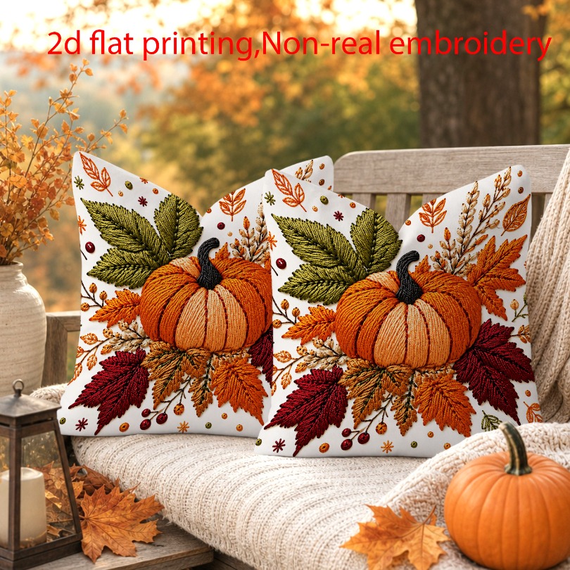 TEMU 2pcs, 2d Flat Printing, 2d Printed Thanksgiving Country Style Pillow Cover, Pumpkin Cushion Cover, Autumn Decor, Single-sided Printing, Without