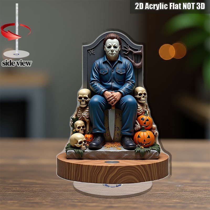 2d Flat - 1pc Of 2d Flat 360-degree Rotating Acrylic Desk Ornament For Halloween, Featuring A Figure, , And Pumpkins. A Creative Accent Item, Perfect As A Birthday Present Or For Charm To Your Desk