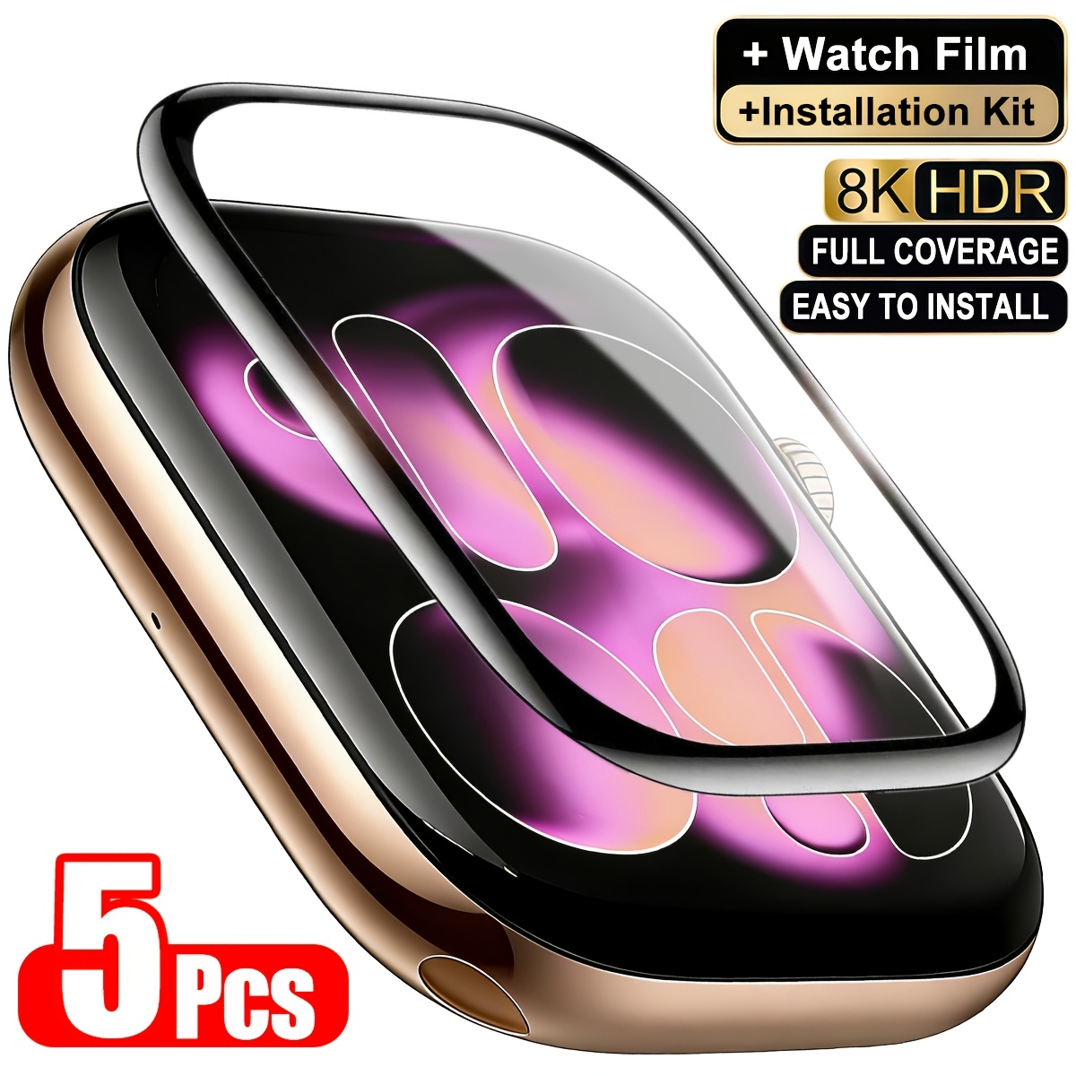 TEMU Pellicola per 5 pezzi HD a con pellicola composita curva fibra di carbonio, adatta per Apple Watch 38/40/41/41/42/44/45/46/49mm, Ultra3/2/1/SE,