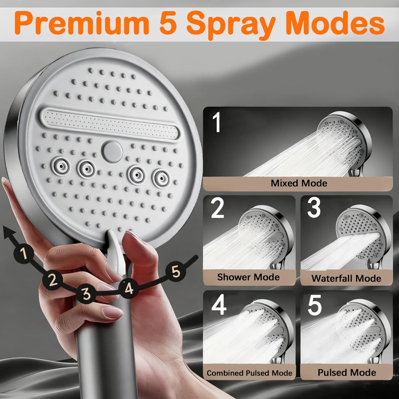 High Pressure Handheld Shower with 5 Spray Modes
