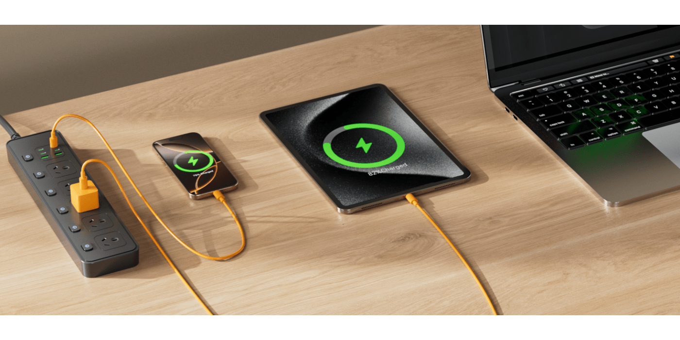 HEYMYTH Power Board Individual Switch - 3250W Power Strip with 5 AC Outlets, 2 USB A and 4 USB C, Powerboard 1.8m Extension Cord for Home and Office, Overload Protection (Black)