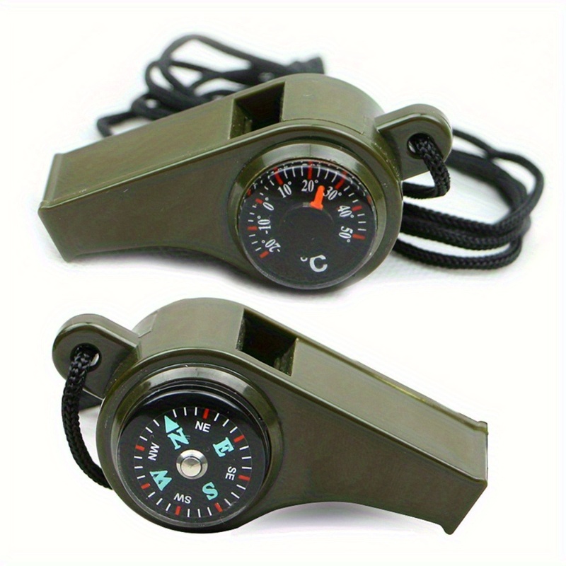 Single Olive -in-1 Emergency Survival Whistle Featuring A Compass, Thermometer, And Lanyard - Made From Durable Pp Material, Ideal For Camping, Hiking, And Outdoor Activities, Camping Gear